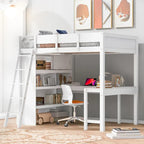 Letto a soppalco full size con scrivania e mensola - Bianco
