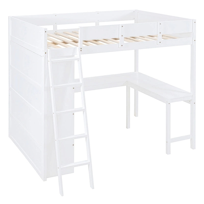 Letto a soppalco full size con scrivania e mensola - Bianco