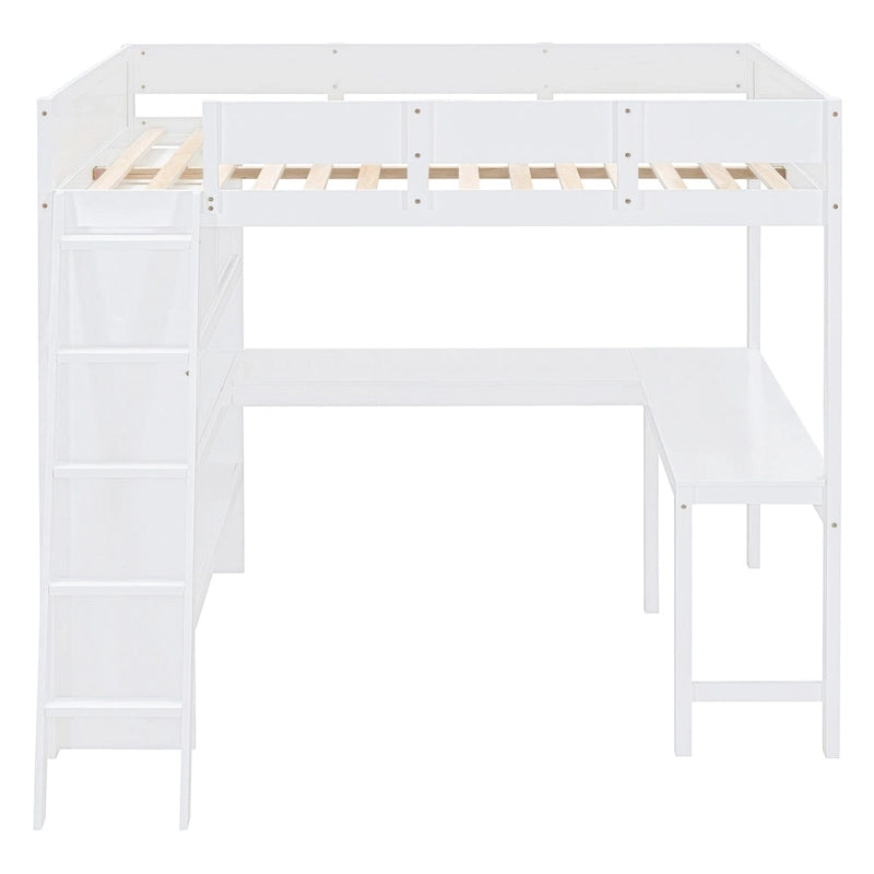 Letto a soppalco full size con scrivania e mensola - Bianco