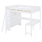 Letto a soppalco full size con scrivania e mensola - Bianco