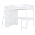 Letto a soppalco full size con scrivania e mensola - Bianco