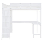 Letto a soppalco full size con scrivania e mensola - Bianco