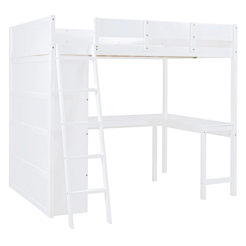 Letto a soppalco full size con scrivania e mensola - Bianco