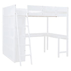 Letto a soppalco full size con scrivania e mensola - Bianco