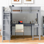 Letto a soppalco full size con scrivania e mensola - Bianco