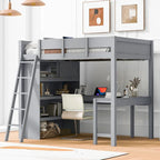 Letto a soppalco full size con scrivania e mensola - Bianco