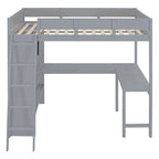 Letto a soppalco full size con scrivania e mensola - Bianco