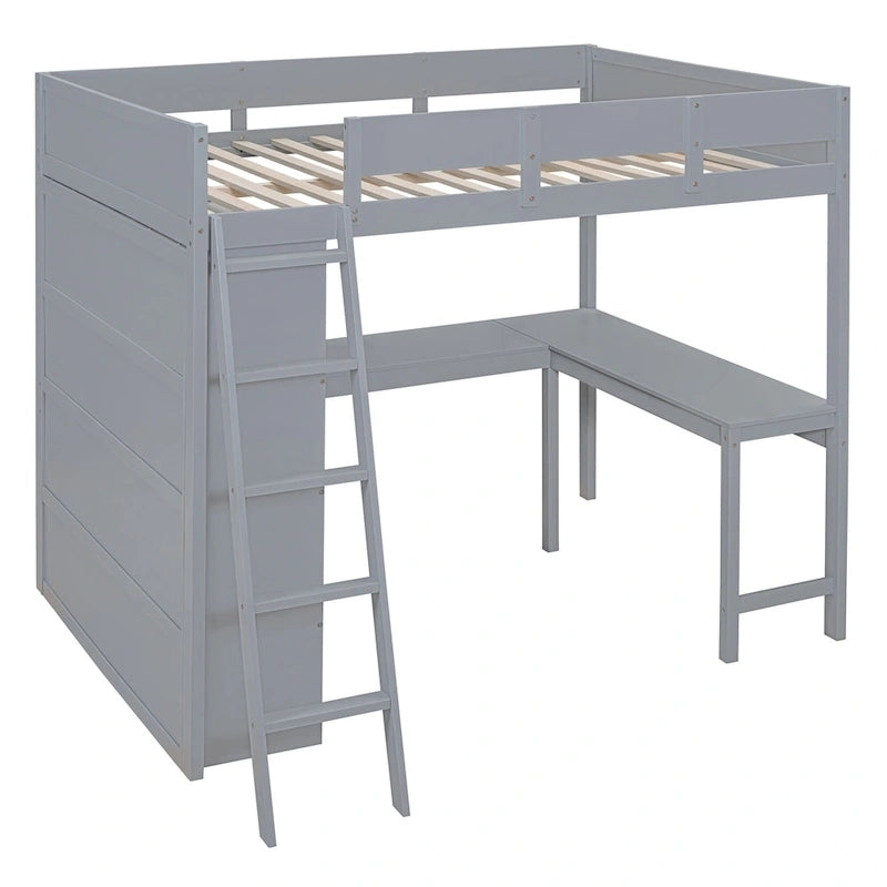 Letto a soppalco full size con scrivania e mensola - Bianco