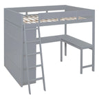 Letto a soppalco full size con scrivania e mensola - Bianco