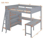 Letto a soppalco full size con scrivania e mensola - Bianco