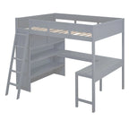 Letto a soppalco full size con scrivania e mensola - Bianco