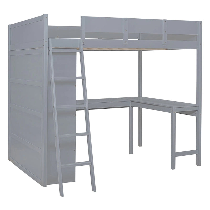 Letto a soppalco full size con scrivania e mensola - Bianco