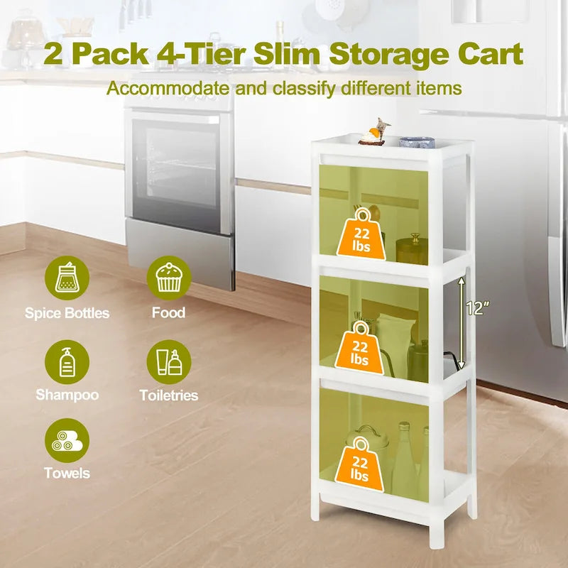 Carrello portaoggetti sottile a 4 ripiani — Set da 2, Organizzatore da cucina staccabile