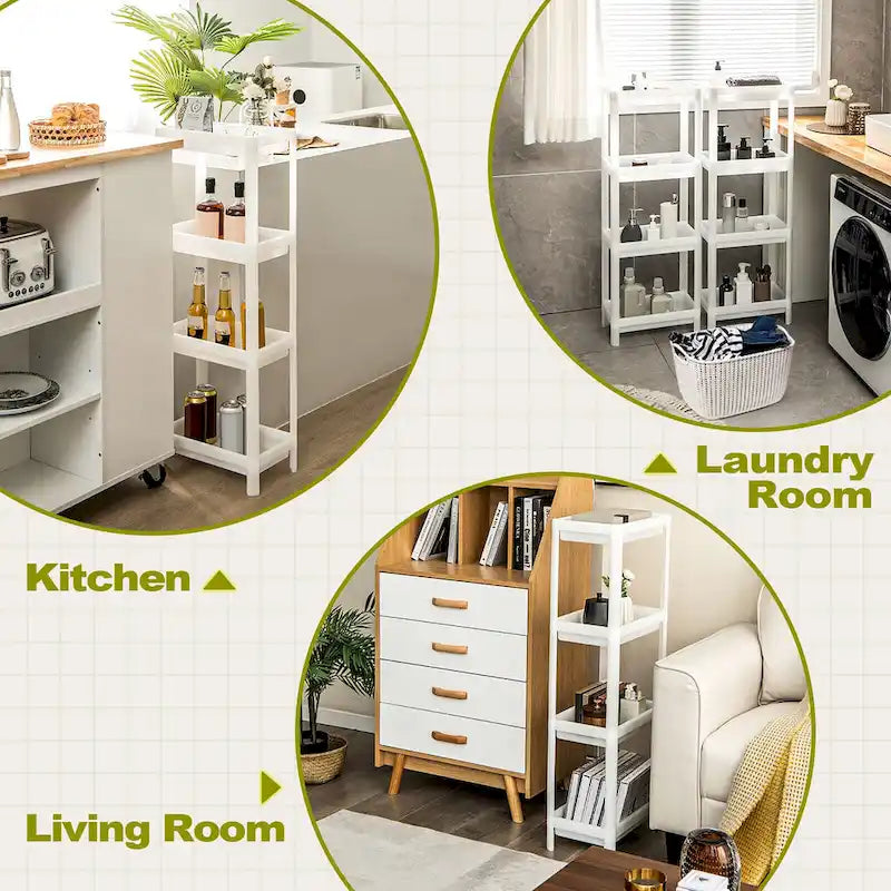 Carrello portaoggetti sottile a 4 ripiani — Set da 2, Organizzatore da cucina staccabile