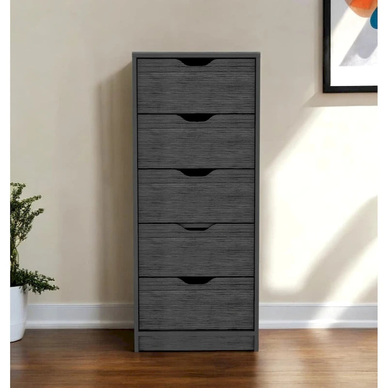 Comò verticale compatto in legno con 5 cassetti