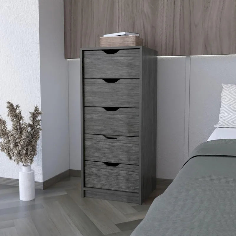 Comò verticale compatto in legno con 5 cassetti