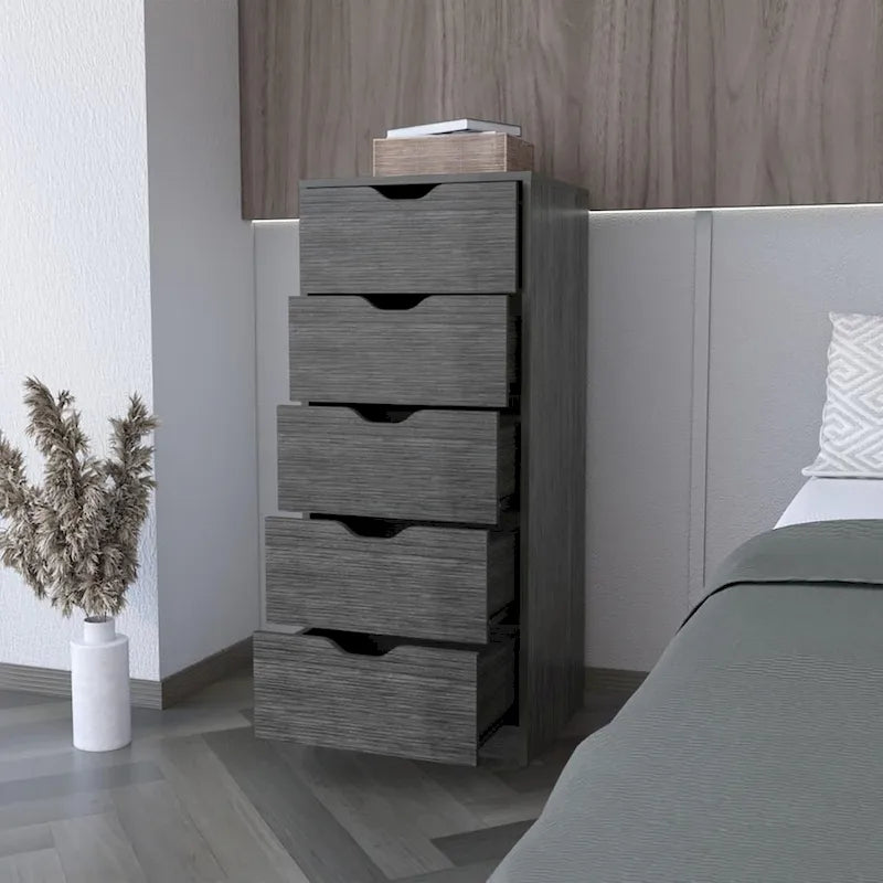 Comò verticale compatto in legno con 5 cassetti