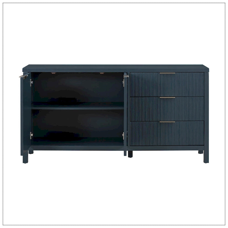Credenza minimalista con motivo a onde e contenitori funzionali
