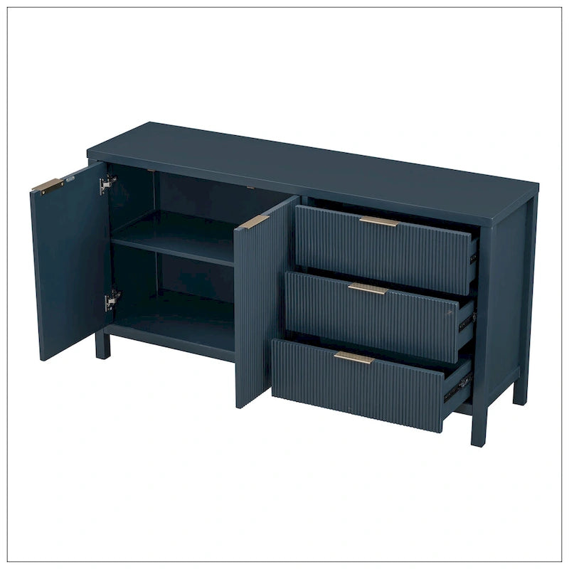 Credenza minimalista con motivo a onde e contenitori funzionali