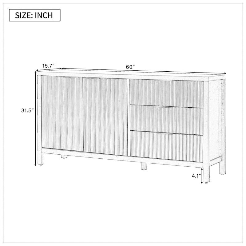 Credenza minimalista con motivo a onde e contenitori funzionali