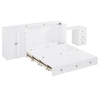 Letto a scomparsa matrimoniale bianco con porta USB, ampio cassetto e scrivania combinati