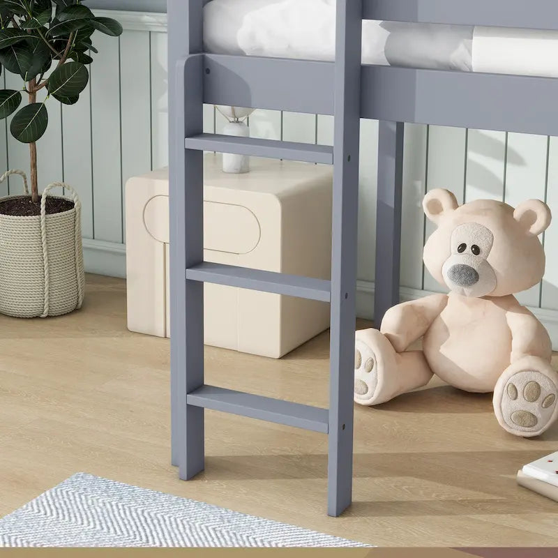 Letto a soppalco singolo con scivolo e design giocoso a basso profilo (capacità 113 kg)