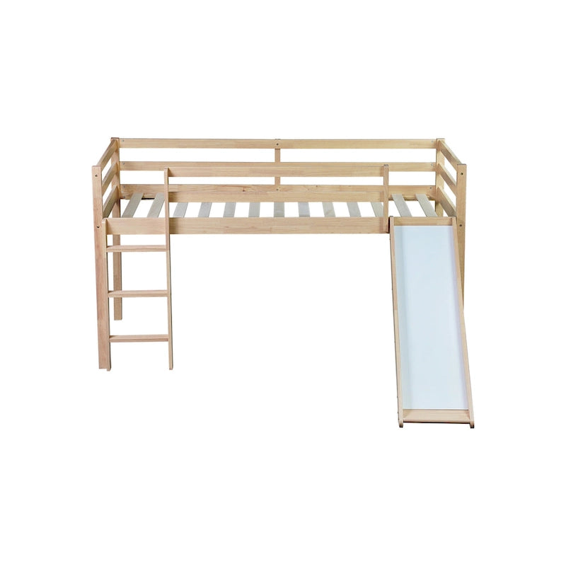 Letto a soppalco singolo con scivolo e design giocoso a basso profilo (capacità 113 kg)