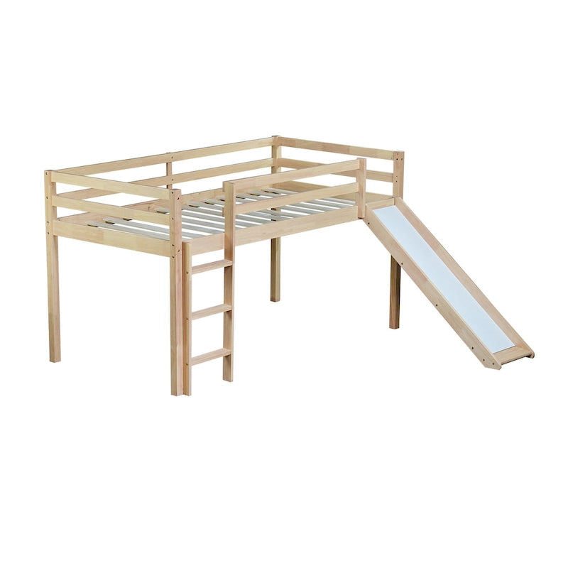 Letto a soppalco singolo con scivolo e design giocoso a basso profilo (capacità 113 kg)