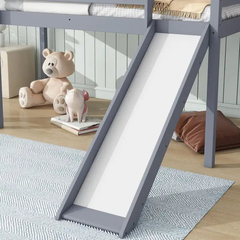 Letto a soppalco singolo con scivolo e design giocoso a basso profilo (capacità 113 kg)