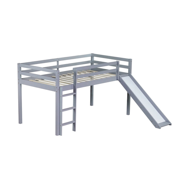 Letto a soppalco singolo con scivolo e design giocoso a basso profilo (capacità 113 kg)