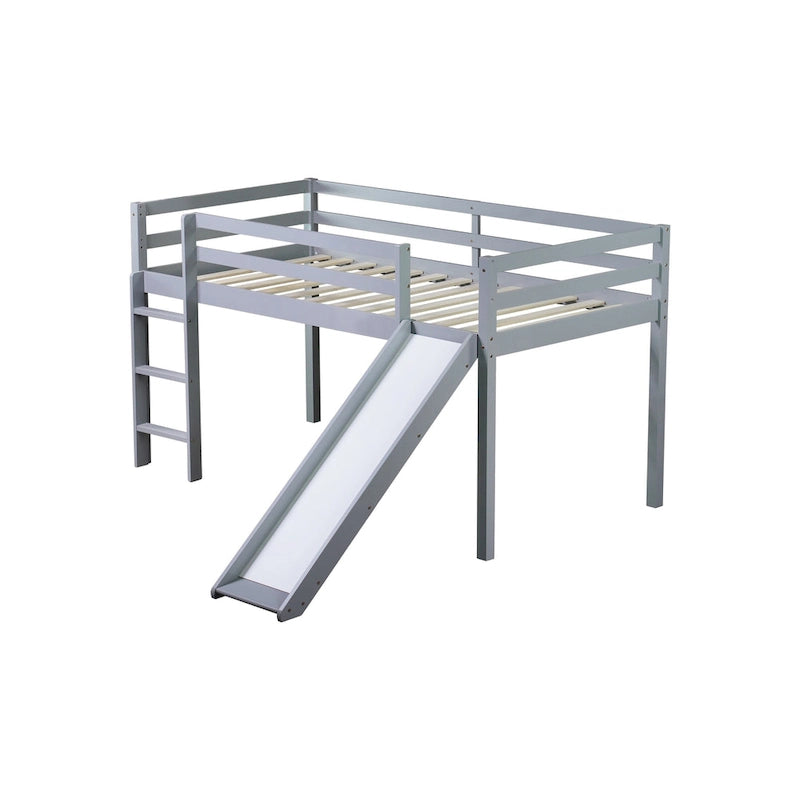 Letto a soppalco singolo con scivolo e design giocoso a basso profilo (capacità 113 kg)