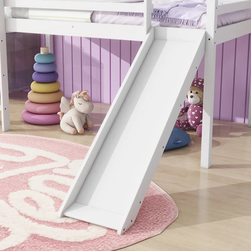 Letto a soppalco singolo con scivolo e design giocoso a basso profilo (capacità 113 kg)