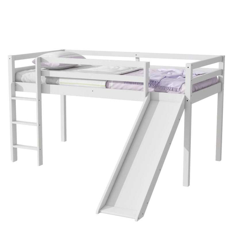 Letto a soppalco singolo con scivolo e design giocoso a basso profilo (capacità 113 kg)