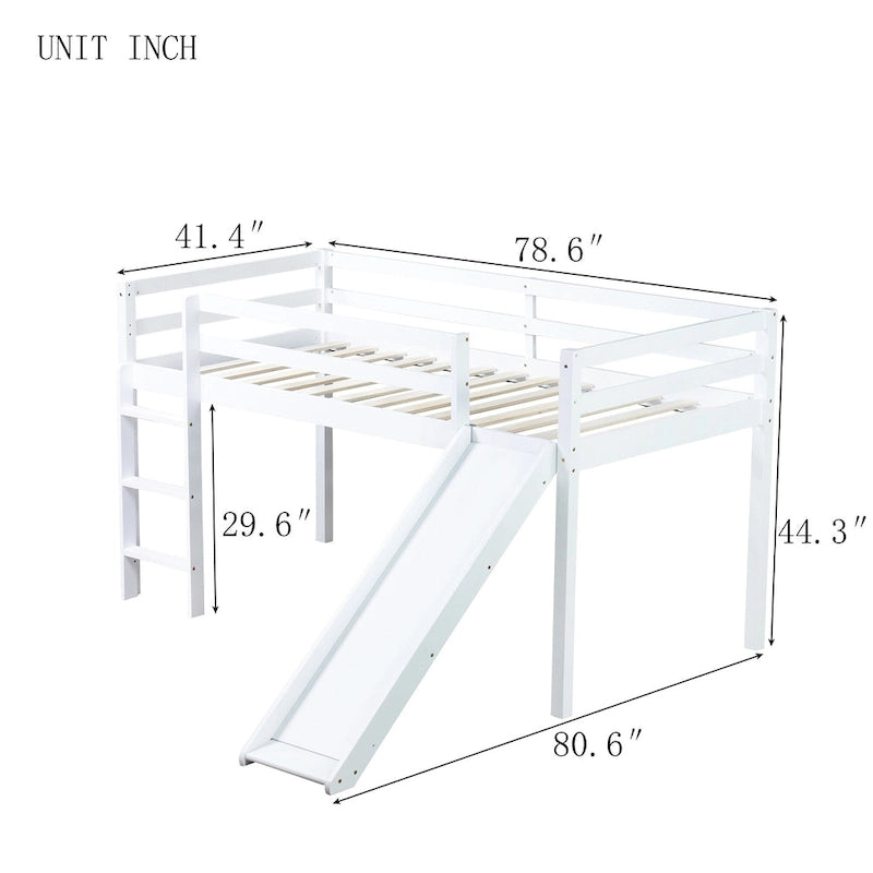 Letto a soppalco singolo con scivolo e design giocoso a basso profilo (capacità 113 kg)