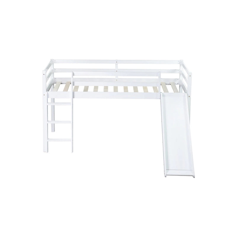 Letto a soppalco singolo con scivolo e design giocoso a basso profilo (capacità 113 kg)