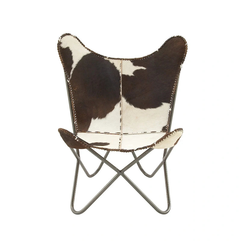Poltrona Butterfly in Pelle Fatta a Mano con Supporto in Metallo Nero