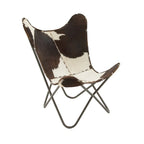 Poltrona Butterfly in Pelle Fatta a Mano con Supporto in Metallo Nero