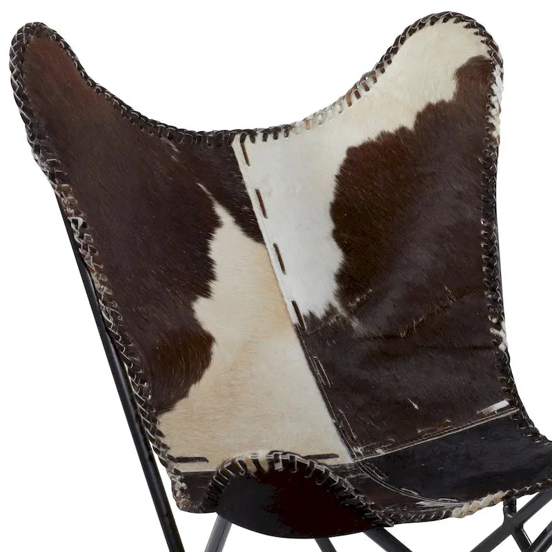 Poltrona Butterfly in Pelle Fatta a Mano con Supporto in Metallo Nero