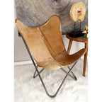 Poltrona Butterfly in Pelle Fatta a Mano con Supporto in Metallo Nero