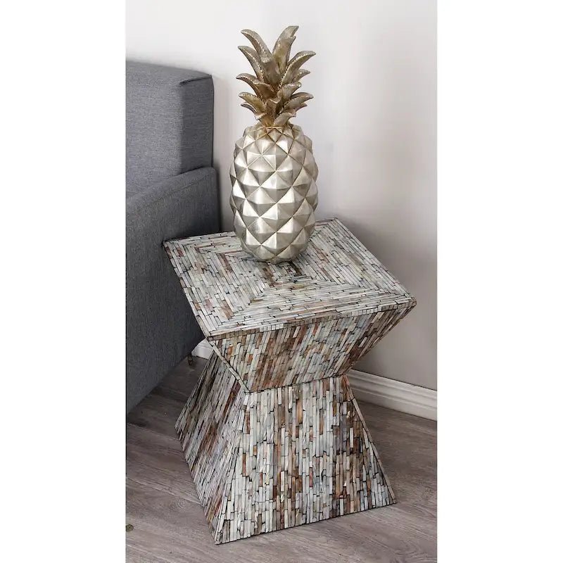 Tavolino Accent in Madreperla Fatto a Mano con Clessidra — Grigio o Beige