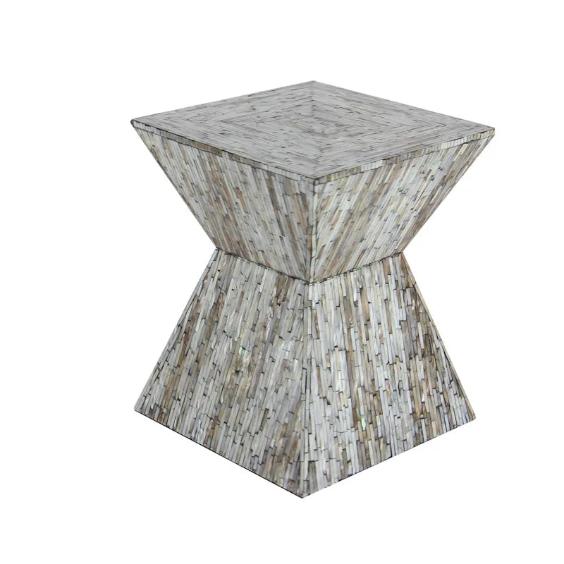 Tavolino Accent in Madreperla Fatto a Mano con Clessidra — Grigio o Beige