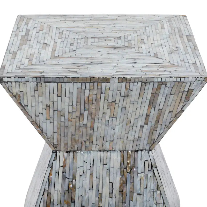 Tavolino Accent in Madreperla Fatto a Mano con Clessidra — Grigio o Beige