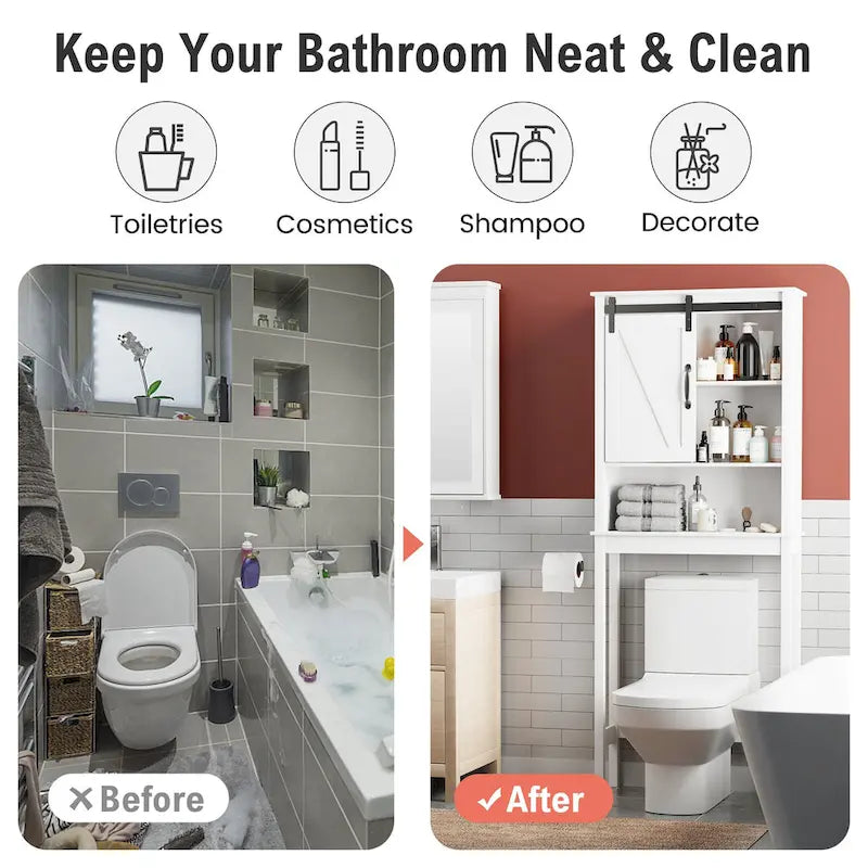 Mobiletto salvaspazio da bagno sopra il WC con anta scorrevole — 66,54A x 27,17L
