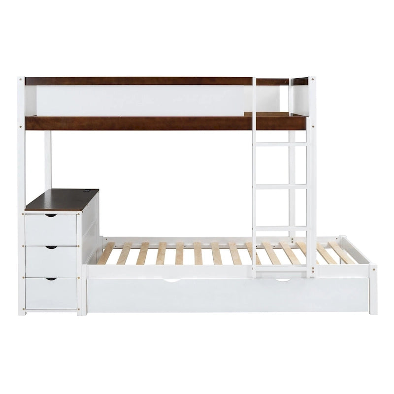 Letto a castello singolo su singolo con letto estraibile, contenitore e scrivania — Grigio