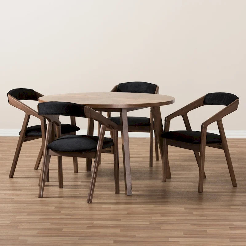 Set da pranzo di 5 pezzi in tessuto grigio Mid-Century