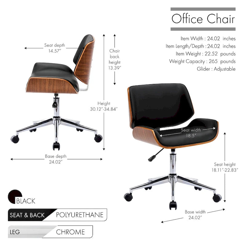 Sedia da ufficio Mid-Century in ecopelle con altezza regolabile