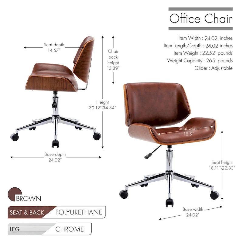 Sedia da ufficio Mid-Century in ecopelle con altezza regolabile