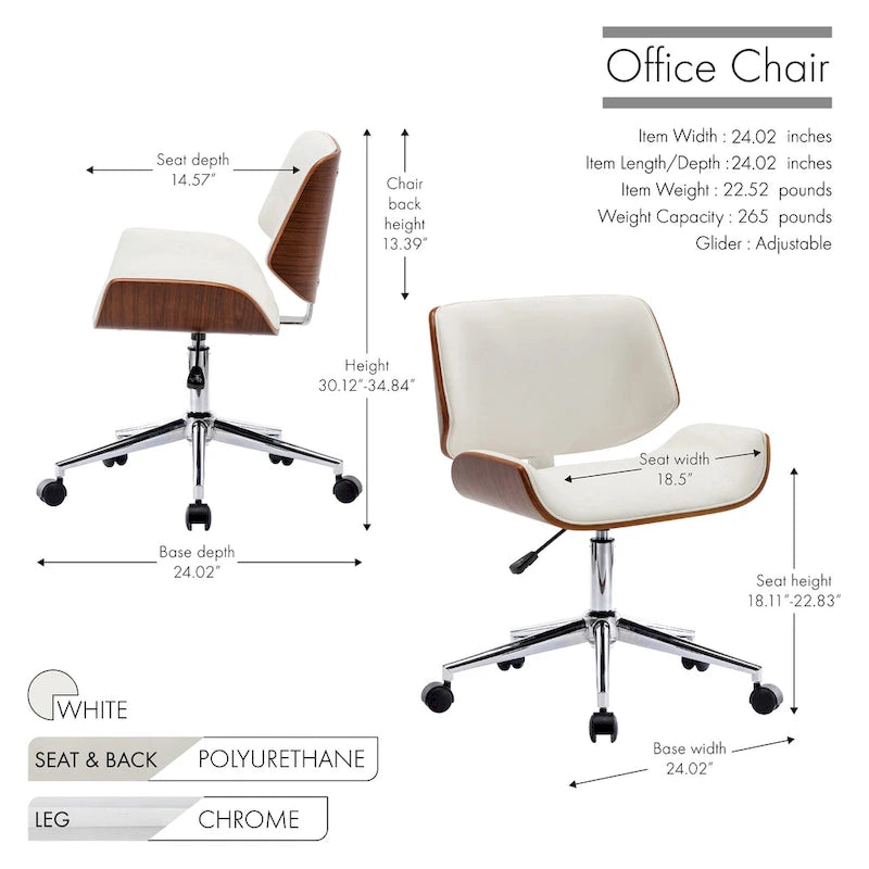 Sedia da ufficio Mid-Century in ecopelle con altezza regolabile