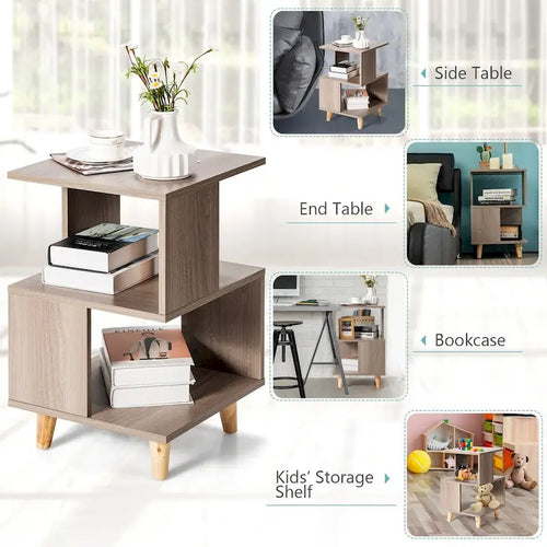 2 Pcs Wooden Modern Nightstand Set with Solid Wood Legs for Living Room