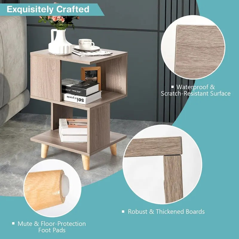 Set di 2 Comodini Moderni in Legno con Gambe in Legno Massello per Soggiorno